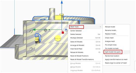 Splitting a model into parts in CURA .